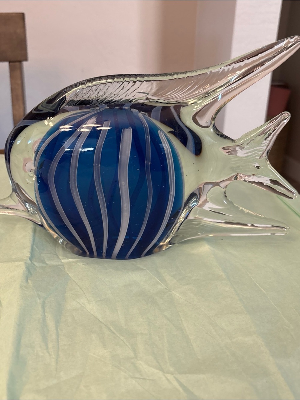 Cobalt Blue White Topical Glass Fish Paper Weight Figurine 7.5” T EUC